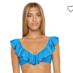 Trina Turk Monaco Blue Ruffled Underwire Bikini Top Adriatic Blue sz 6 NWT